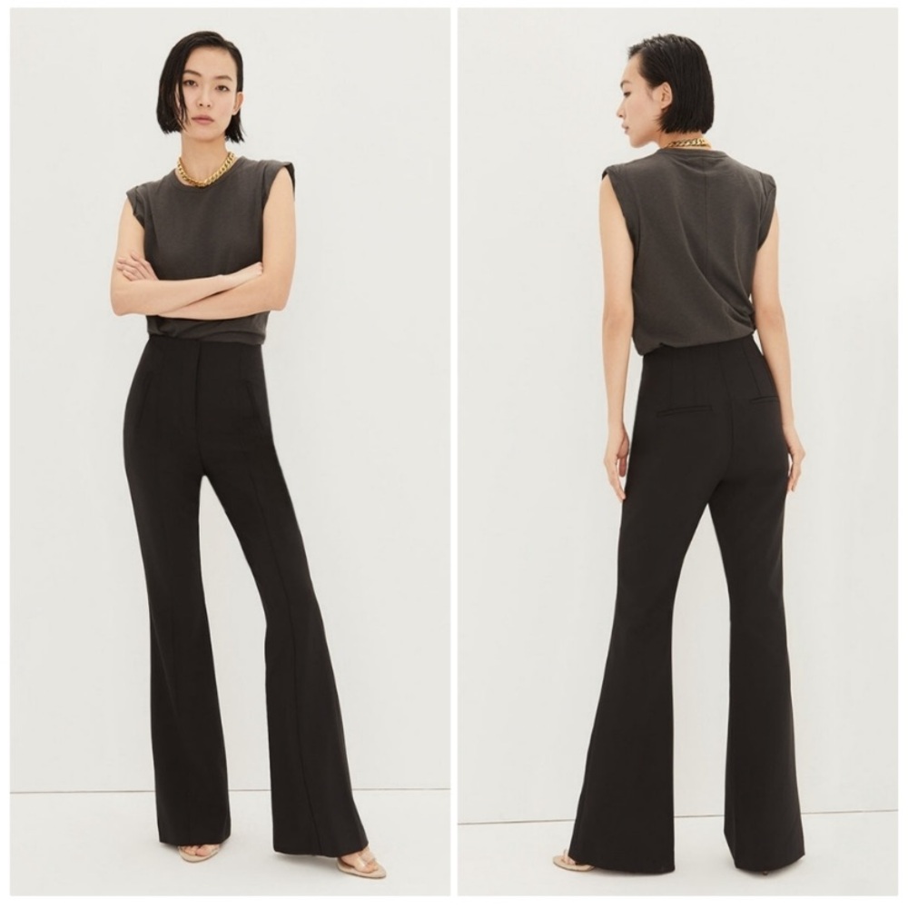 Veronica Beard Tindaya Black Stretch Twill Flared Pants Women's 12 Lined